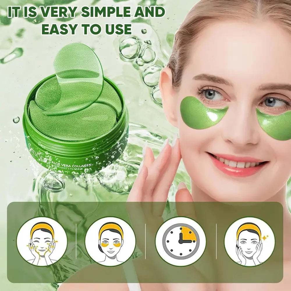 4-In-1 Aloe Vera Collagen Eye Treatment Mask, Eye Bag Remover - Rich in Collagen, Glycerin, This Long-Lasting Moisturizing Formula Reduces Eye Bags, Dark Circles, Fine Lines, and Puffiness. under Eye Patches
